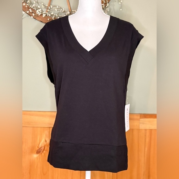 Athleta Black Sleeveless V-Neck Sweatshirt US XS oversized. NWT - Picture 1 of 14